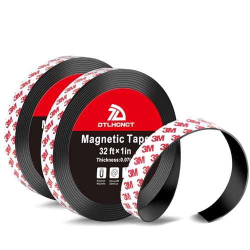 Magnetic Tape - 32 ft x 1 inch Magnet Strip Tape Roll with Strong Adhesive Backing for Kitchen, Office, School Organization, Whiteboards,Fridge(0.07" Thick) 2 Pack
