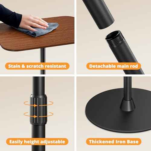 Adjustable Floor Laptop Stand, Height Adjustable Laptop Desk up to 37.8", Multifunctional Side Table for Sofa, Bedside, and Office with Sturdy Metal Base & Wooden Top