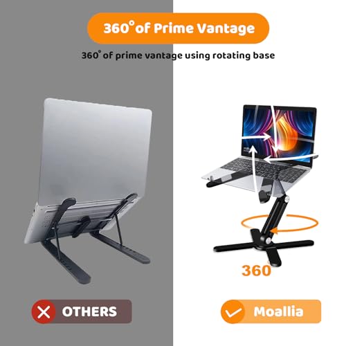 Laptop Stand with 360 Rotating Base, Computer Notebook Laptop Riser Metal Holder for Desk Collaborative Work, Fully Foldable for Easy Storage, Fits All MacBook, Laptops up to 16 inches, Black