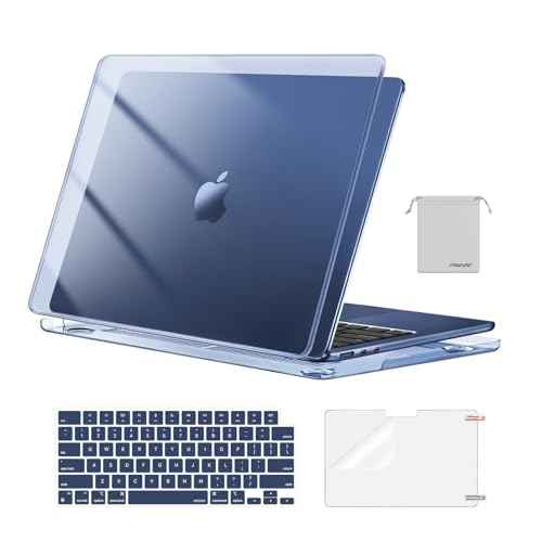MOSISO Compatible with MacBook Air 13 inch Case 2025 2024 2023 2022 M4 A3240 M3 A3113 M2 A2681, Plastic Hard Shell&Keyboard Cover&Screen Film&Pouch for MacBook Air 13.6 inch Case, Crystal Midnight