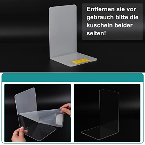 Adwikoso 6 Pack Clear Acrylic Book Ends for Shelves, Sturdy & Space-Saving