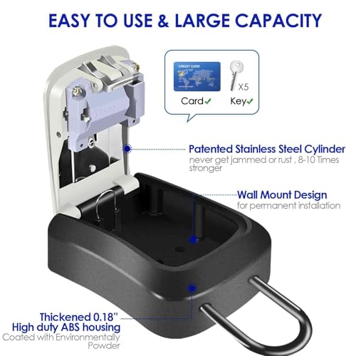 Brillirare Key Lock Box 4-Digit Waterproof Wall Mount, Removable Shackle, Large Capacity