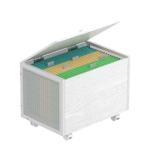 CADUKE File Cabinet on Wheels, Rolling File Organizer for Letter & Legal Size, White Small File Cabinet with Lid, Wooden Decorative File Box Under Desk for Home Office