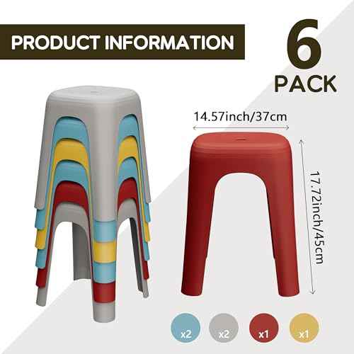 6 Pack Stackable Classroom Stools 18 Inch Nesting Plastic Stools Portable Backless Chairs for Classroom, Students, Adults, Living Room, Dining Room, Office Home
