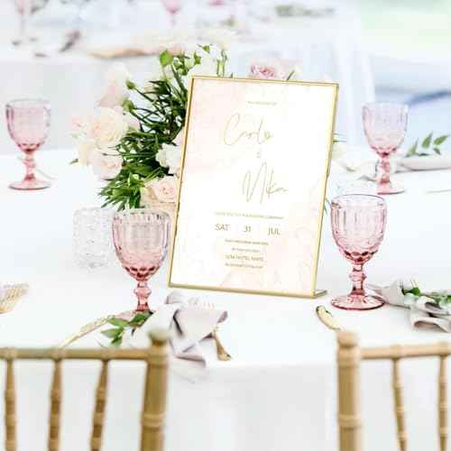 NIUBEE 8.5 x 11 Gold Frames, 6 Pack Acrylic Slanted Back Gold Picture Frames for Signs, Menu, Flyer and Art Display, Perfect for Wedding, Party, Event, Shop