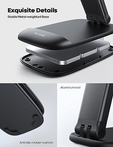 Lamicall Cell Phone Stand for Desk - Black, Adjustable Height & Angle, Foldable, Thick Case Friendly