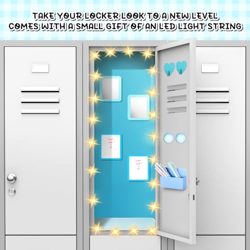Magnetic Locker Decor Set with Mirror, Whiteboard, Light String & Accessories