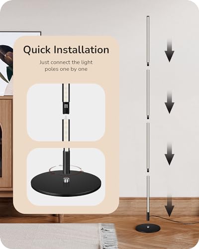 EDISHINE Black LED Corner Floor Lamp 59.84" Dimmable 3000K Stepless Modern