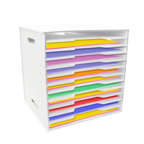 12 Tier Scrapbook Paper Organizer 13" x 13", TUSAUW 12-Layer Desktop Storage