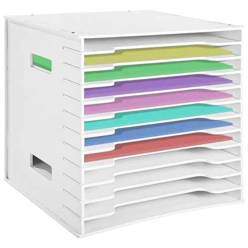 12 Tiers Scrapbook Paper Organizer, 12 x 12 in File Sorter Storage Rack, Adjustable PVC Foam Sheet Shelf Unit, Desktop Document Holder for Home Office Craft Room, Fits 13 x 13 in Cabinets