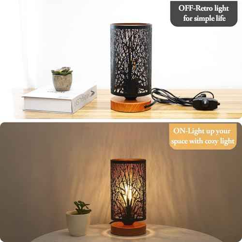 Small Industrial Table Lamps Dimmable, Bedside Lamps for Nightstand,End Table Side Desk lamp with Rustic Black Metal Cage Lampshade for Bedroom, Kids Room Living Room 2700K LED Bulb Included
