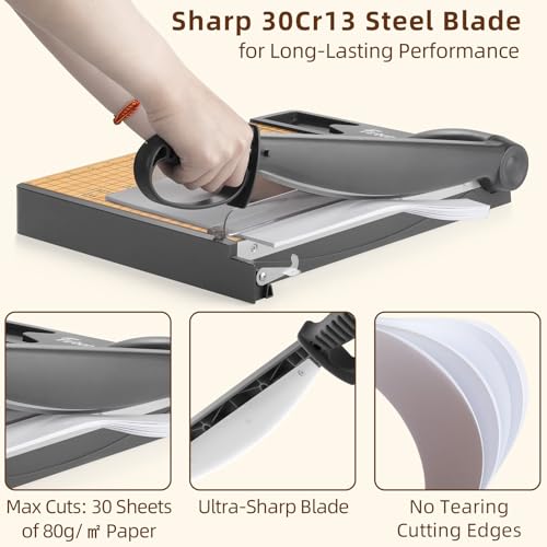 Firbon 12-Inch Heavy Duty Wood Guillotine Paper Cutter with Steel Blade