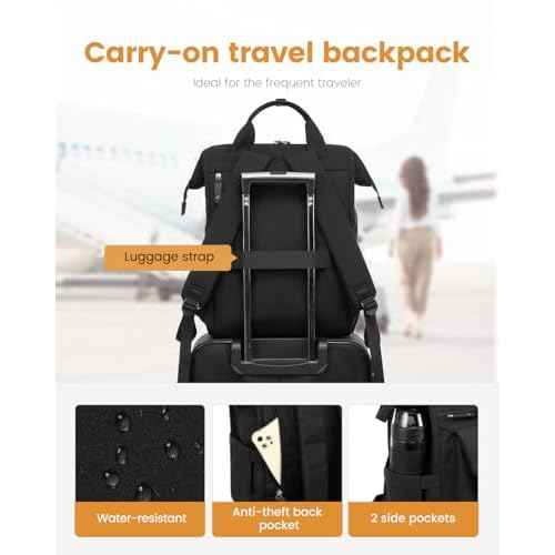 LOVEVOOK Laptop Backpack for Women, College School Backpack Student Bookbag, Teacher Work Bags Travel Backpack Purse, Business Computer Bag Commuter Nurse Bags, 15.6 Inch, Black
