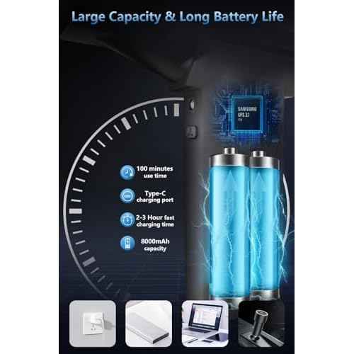 Mini Compressed Air Computer Duster 110000RPM, Cordless Electric Air Blower Rechargeable with LED Light, Case and Digital Display, for PC Keyboard Car Snow Removal & Outdoor, Air Bed, Black