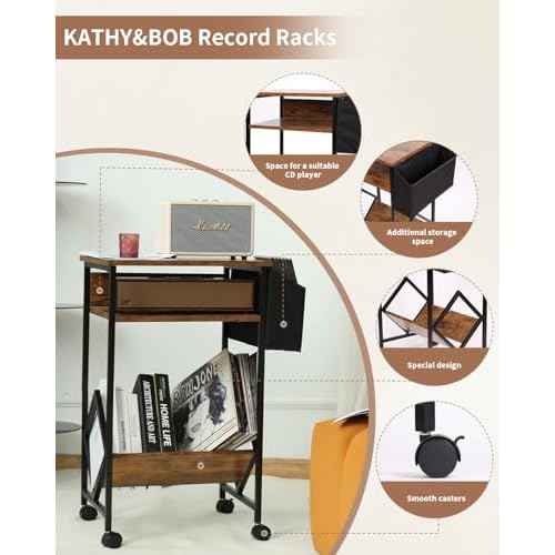 KATHY&BOB 3-Tier Printer Stand Mobile File Cabinet for Home Office with Side Storage Bag, Rolling Filing Cabinet with Open Storage Shelf, Fits A4 or Letter Size, Brown Under Desk Organizer