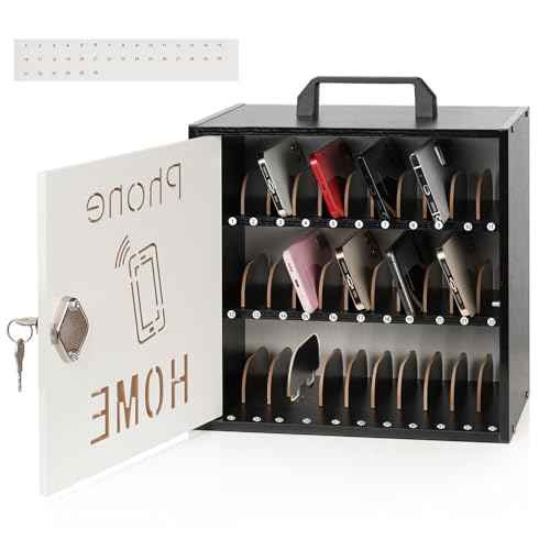 Echaprey Cell Phone Holder Classroom Adjustable 33 Slots Pocket Chart Wooden Cell Phone Storage Cabinet with Handle and Lock Desktop Cell Phone Holder for Classroom Office (Black)