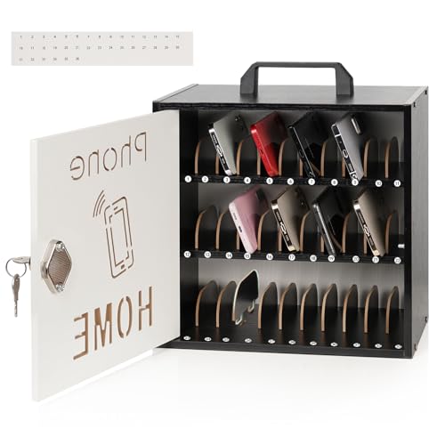 Wooden Phone Lock Box,Adjustable 33 Slots Cell Holder Classroom