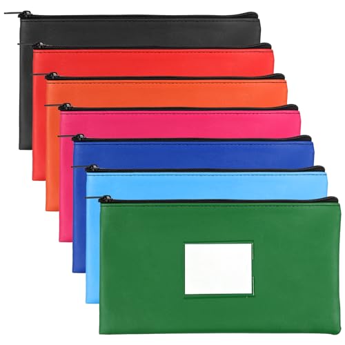 VOCHIC 7-Piece Money Bags with Zipper 11x6.1in - 7 Colors, Transparent Window Label Slots