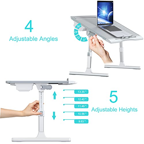X-Large Grey KLEAR Foldable Adjustable Laptop Bed Tray Desk with 2 Drawers