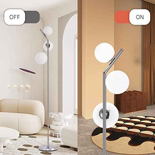 Modern Floor Lamp, LED Standing Tall Pole Lamp with Glass Shade, Elegant Mid Century Modern Floor Lamps for Living Room,Bedroom,Office,3 Lights (Bulbs Included)