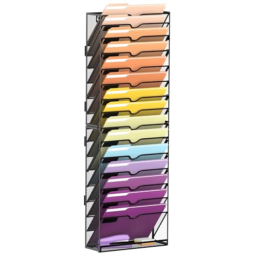 SUPEASY Black 16-Tier Wall File Organizer for Office & Home Storage