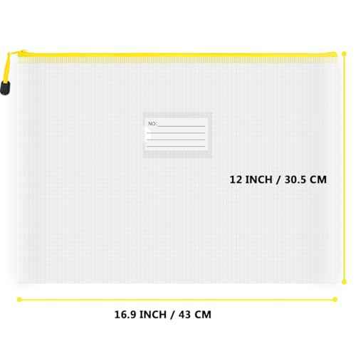BOPART Extra Large Mesh Zipper Pouch Bags - 24pcs, 16.9x12 Inches Board Game Storage & Organization. A3 Plastic Zip File Bag with Label Pocket for Office, School, Projects & Puzzles