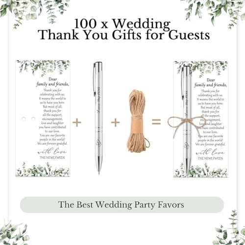 50 Sets Wedding Favors for Guests Includes 50 Black Ink Retractable Ballpoint Pen 50 Thank You Cards 50 Organza Bag with Hemp Rope Bridal Shower Favors Bridal Shower Gifts for Party Supplies