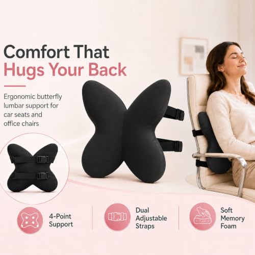 FoKon Memory Foam Lumbar Support Pillow - Black, Ergonomic Back Cushion for Office, Desk, Gaming Chair & Car