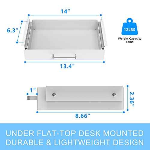 Gome Under Desk Pull-Out Drawer - Storage Organizer Office Mounted, Easy Slide-Out Pencil Drawer for Saving Space, Desk Storage Ideal for Sit-Stand Workstation (Without support bar under desk)