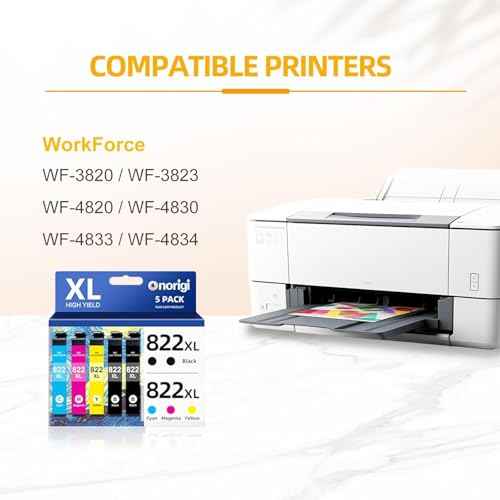 822XL Remanufactured Replacement for Epson 822XL Ink Cartridges Combo Pack T822 822 822XL Printer Ink for Workforce Pro WF-3820 WF-3823 WF-4820 WF-4830 WF-4833 WF-4834 Printer (5 Pack)