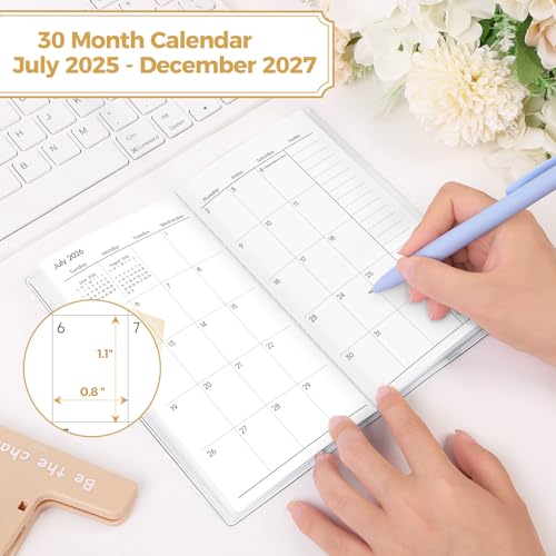 SKYDUE Floral White Pocket Calendar 2026-2028 | 3.8x6.5in Compact Monthly Planner for Purse
