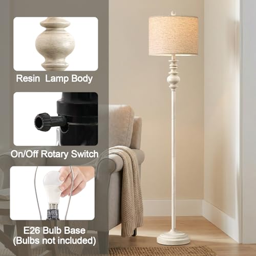 BOBOMOMO Antique White Farmhouse Floor Lamp 64.25" Tall Rustic Standing Light for Living Room & Bedroom