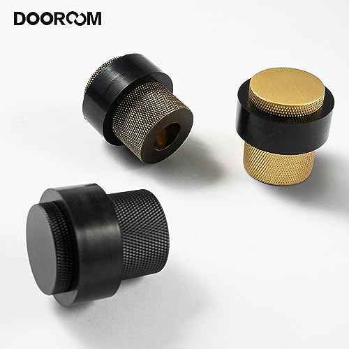 1-1/2 Inch Length 1-3/5 Height Cylindrical Floor Mount Door Stopper - Heavy Duty Holder, Brass Hardware, Quiet Doorstop to Protect and Keep Open, 2 Pack, Matt Black