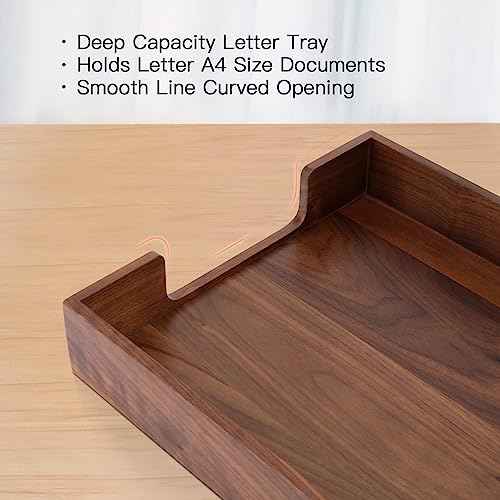 Bamber Wood Letter Tray Wooden Desk Organizer Paper Document File Tray for Office Supplies Collection Folders Notebooks, Black Walnut