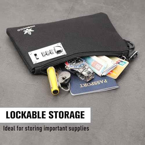 2Pcs Lockable Money Bag - 5x8 Inches Durable Nylon Locking Bank Bag Coin Purse for Cash, Jewelry, Passports, Medicine, Credit Cards and Valuable Storage Cash Pouch (Black & Grey)