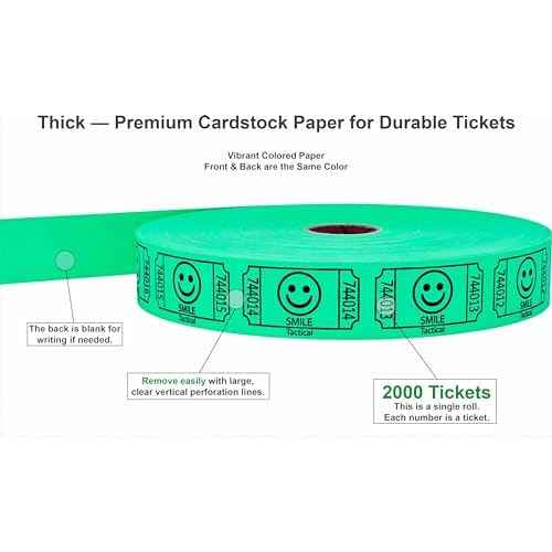 Tacticai 2000 Raffle Tickets, Smile, Green (1 of 8 Colors), Single Roll, Ticket for Events, Entry, Class Reward, Fundraiser & Prizes