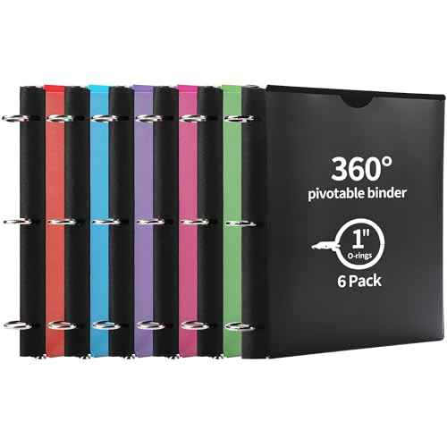 360¡Æ Pivotable 3 Ring Binder, Upgraded Foldable Binders 1 inch 6 Pack, Thin Small Three Ring Binder Fits 8.5" x 11", for Home, School and Office Binders Supplies - 6 Assorted Color