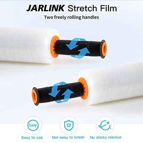 JARLINK Stretch Film, 15 Inch x 1000 Feet Shrink Wrap for Pallet Wrap, Industrial Strength Stretch Wrap with Handles, Moving Wrapping Plastic Roll, 60 Gauge, 2 Pack, Clear
