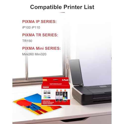 PGI-35 CLI-36 Ink Cartridges High Yield 3 Pack Replacement for Canon 35 36 Ink Pixma TR150 TR160 iP110 IP100 Mini260 Mini320 Printers (2Black / 1Tri-Color)
