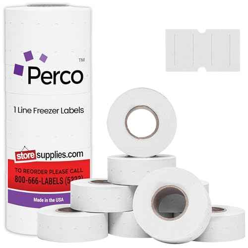 Perco 1 Line Freezer Adhesive Labels - 8 Rolls, 1 Sleeve, 8,000 Blank Price and Date Gun Labels for Perco Lite, X, Plus and Pro 1 Line Price and Date Guns - Made in USA