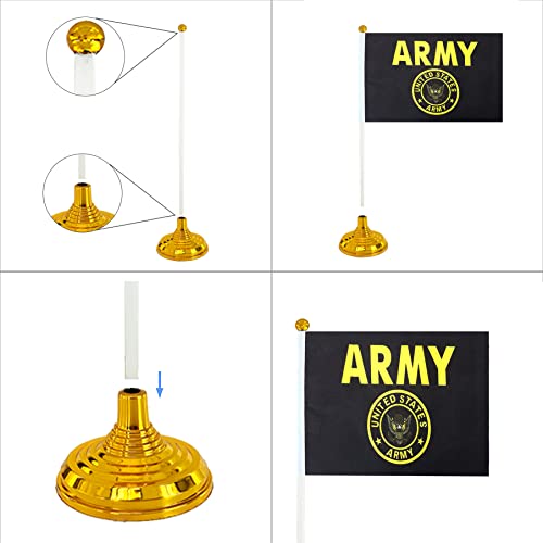 12 Pack USA Flag Desk Flags with Stand - Small Mini American Military Table Flags