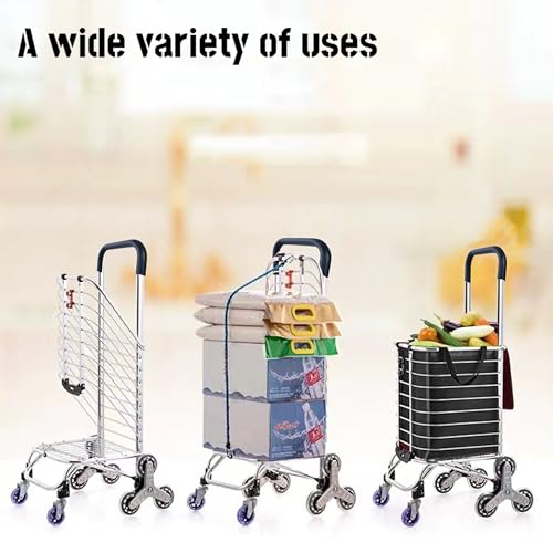 Folding Shopping Cart with Wheels 360 Degree Rolling Swivel Grocery Cart with Removable Oxford Cloth Liner Climber Cart for Groceries Luggage Laundry,Trolley for Stair, Laundry, Travel