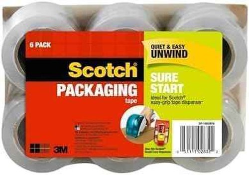 Scotch Sure Start Packing Tape Clear | Quiet Unwind | Easy Start Technology | 1.88 in x 25 yd | 6 Rolls, Pack of 6