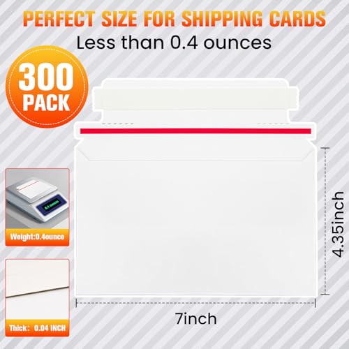 300 Pack 7x4.35 inch Rigid Trading Card Shipping Envelopes with Self-Seal Closure