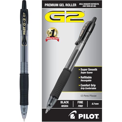 Pilot G2 Premium Gel Pens Fine Point 0.7mm Black Ink 12-Pack