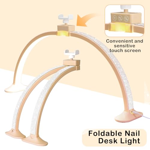 Nail Light for Desk,Half Moon Light LED for Tech Nail Desk Lamp with Phone Stand Foldable Adjustable Dimmable Half Moon Lamp for Lash Beauty Tattoos Crafts