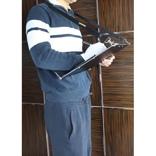 Three Clips Work Clipboards,Black Metal Aluminum Portable Field Clip Board,A3(12.6"X17.7") Heavy-Duty Large Clipboard with 2 Shoulder Straps