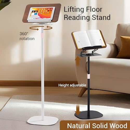 Podium Stand, Adjustable Lectern & Book Stand with Storage Tray Detachable 360¡Æ Rotating Table Heavy-Duty Metal Base for Presentations, Speech, Church, Classroom (White)