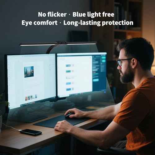 Full Spectrum LED Desk Lamp, Sun Lamp 15W Eye-Caring Table Light with CRI¡Ã95, Flicker-Free, Low Blue Light, 2700K-6500K, Stepless Dimming, 360¡Æ Arm, Clamp Base for Office & Study