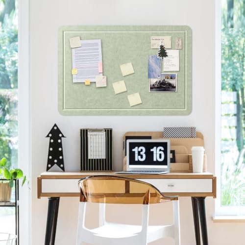 MAXECHO Sage Green Felt Bulletin Board 27x18 Inch with Adhesive Tabs & Pushpins